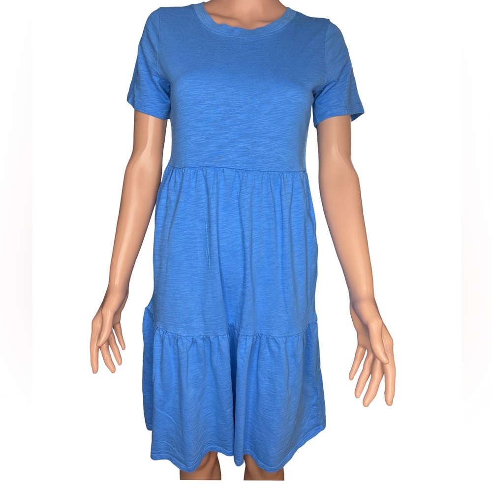 Amazon Essentials Blue Cotton Fit & Flare Dress Small